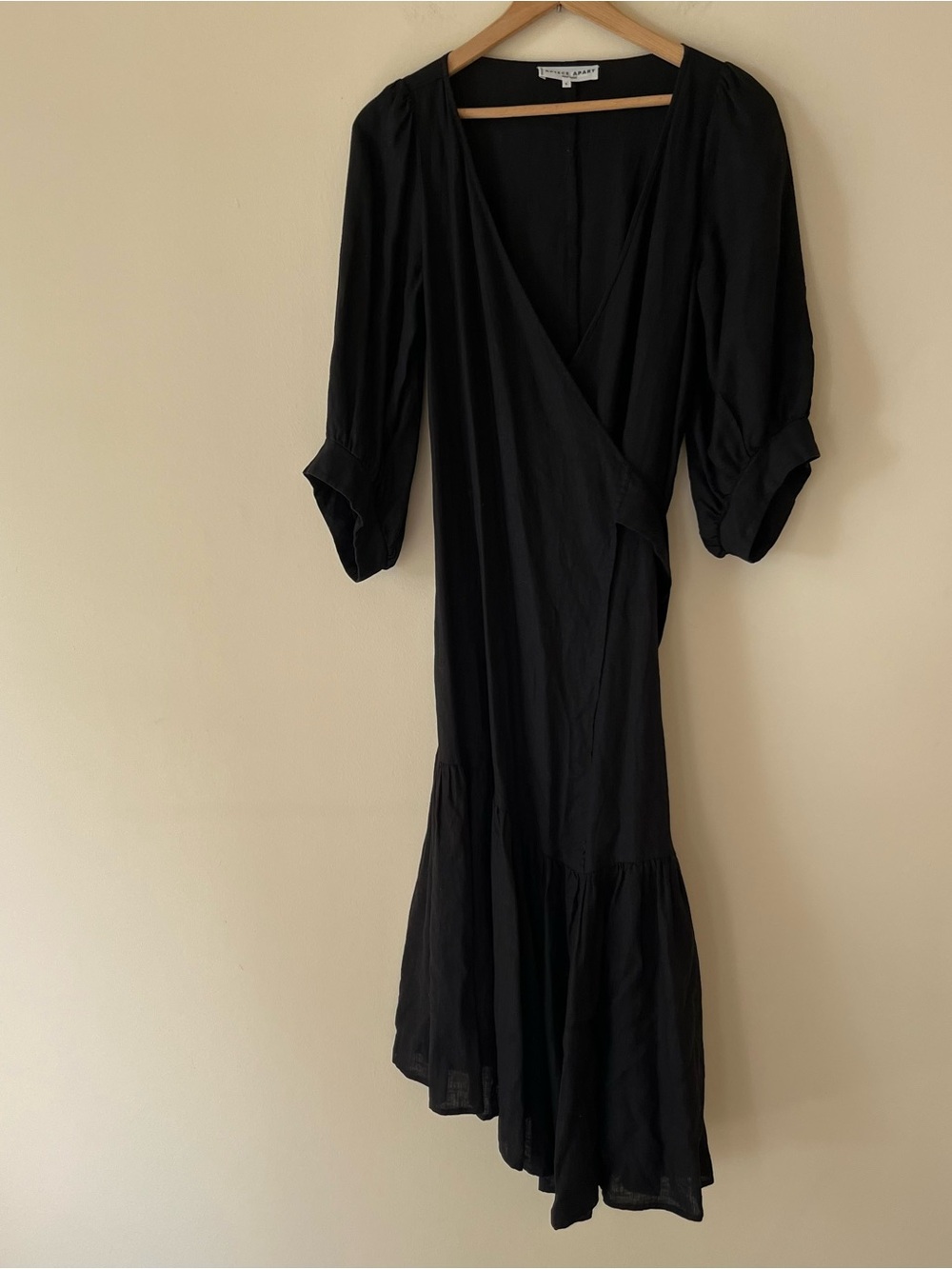 Apiece Apart 100% Linen Wrap Midi Dress Black Size 6